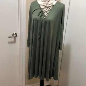 Trendy Olive Green Lace Up Knit Dress